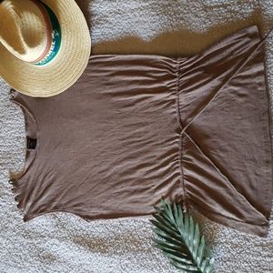 Strappy Shoulder Cut Out Cinched Flowy Ribbed Burnout Cover-up Swim Dress